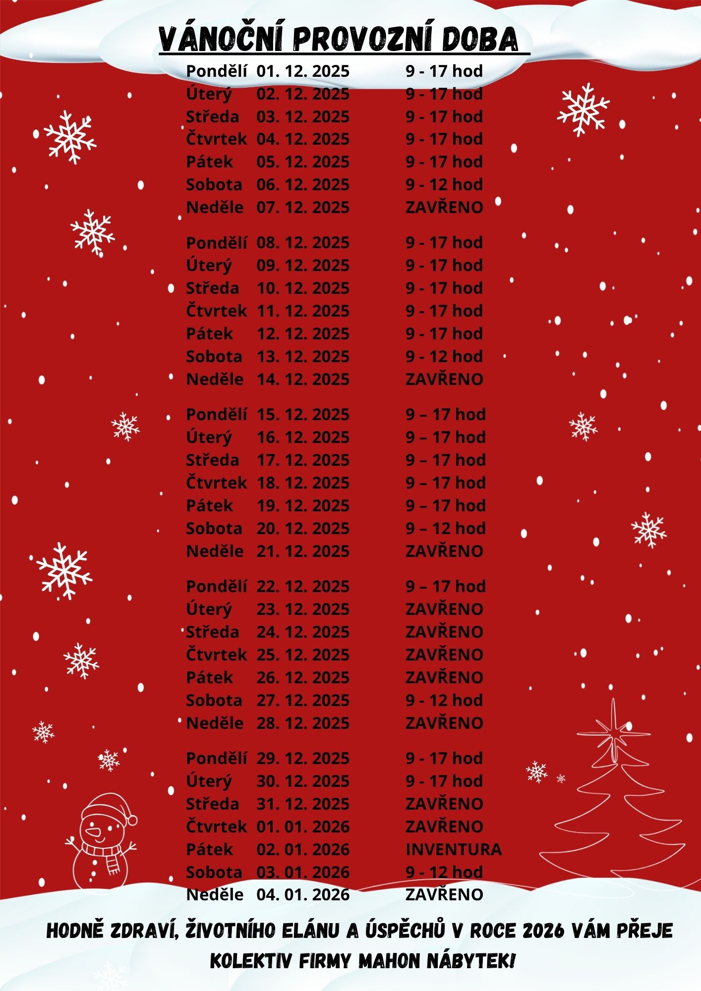 Vánoční provozní doba